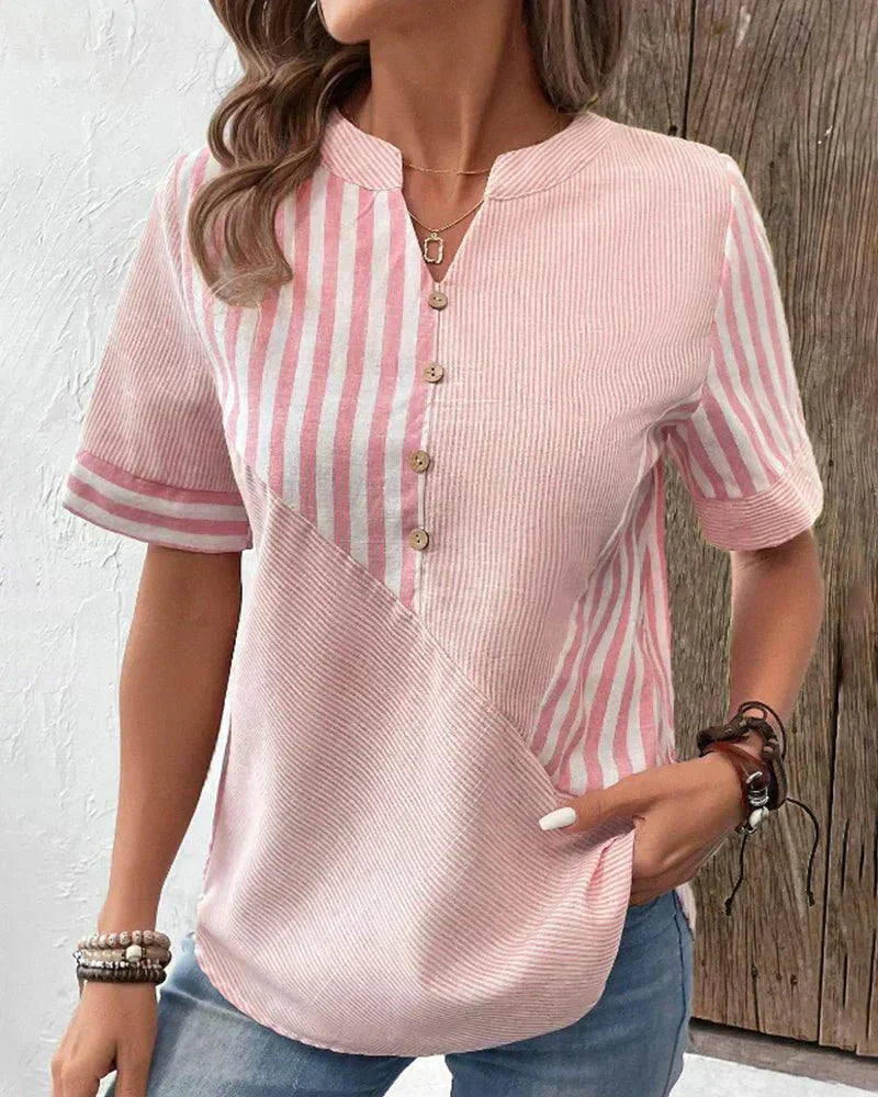 Tidløsia™ - Elegant stribet kortærmet bluse