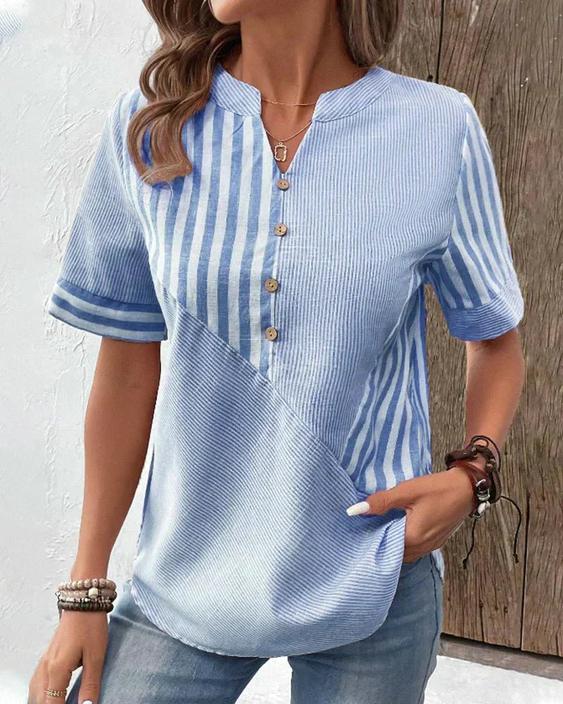 Tidløsia™ - Elegant stribet kortærmet bluse